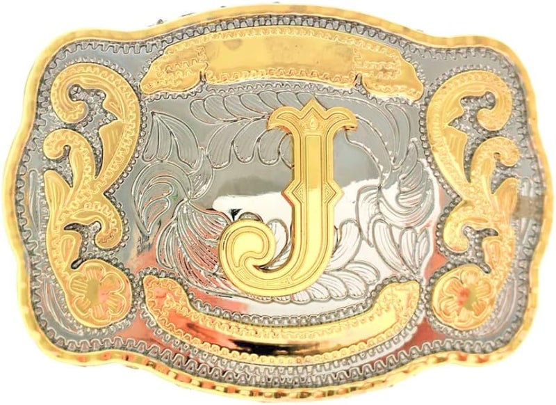 WMG Western Belt Buckle Initial Letters ABCDMRJ to Z Cowboy Belt Buckle, Rodeo Buckles for Men & Women Fits Up to 2 Inch Belts - Image 1